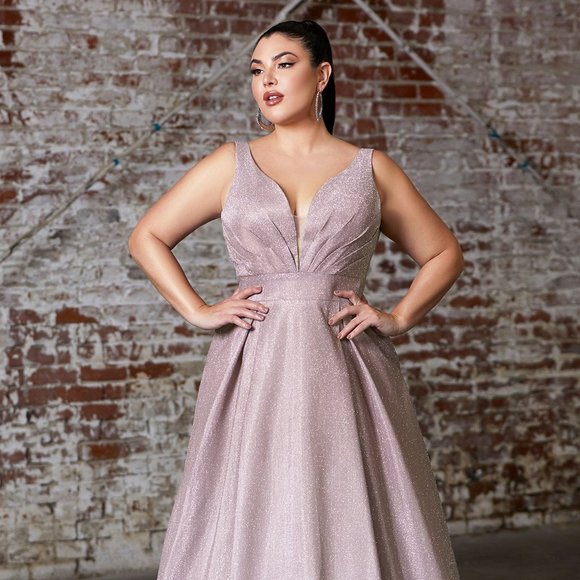 NEW LONG A-LINE SLEEVELESS DRESS WITH PLEATED NECKLINE AND ZIPPER BACK CD 9174C